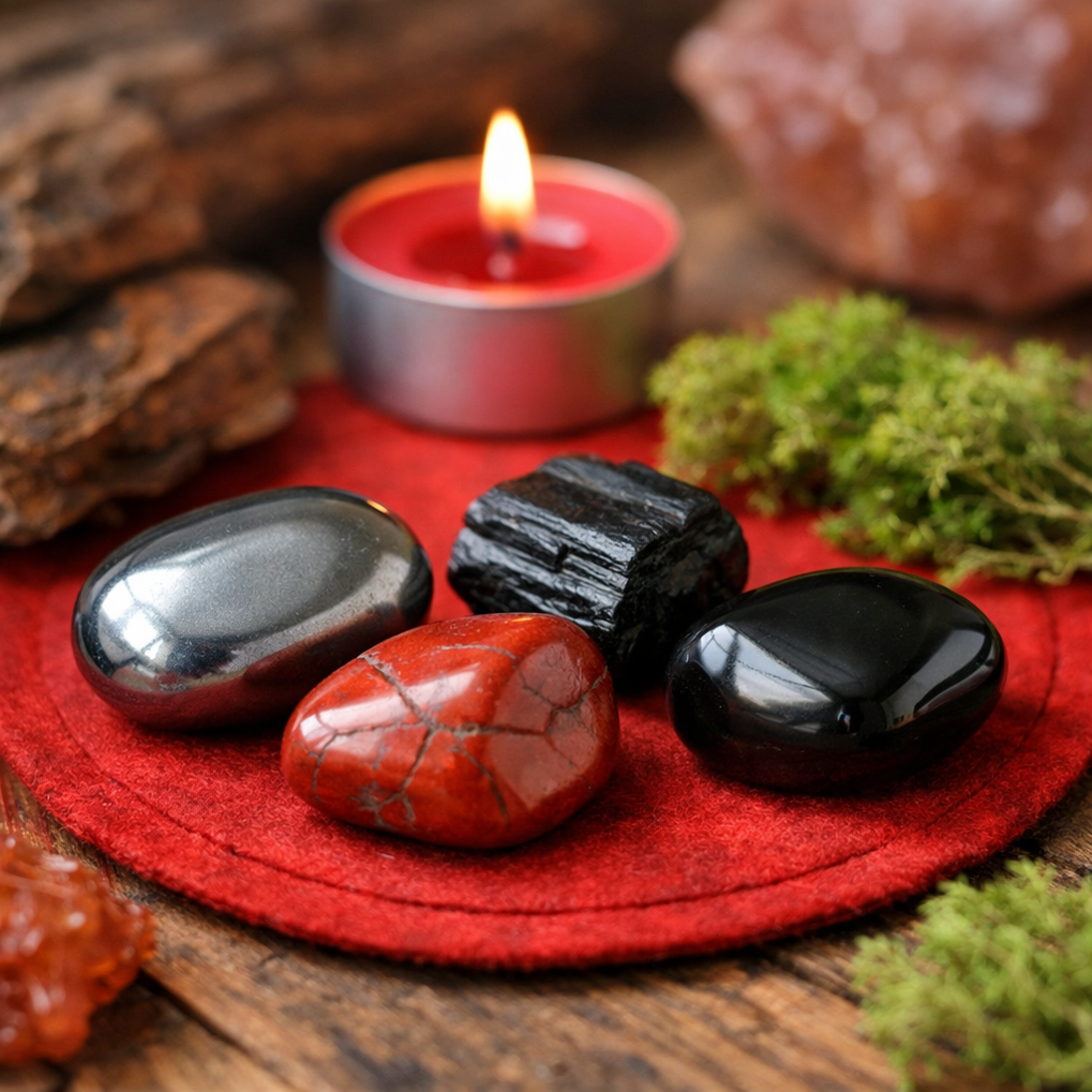 kamene na koreňovú čakru hematit turmalín obsidián jaspis