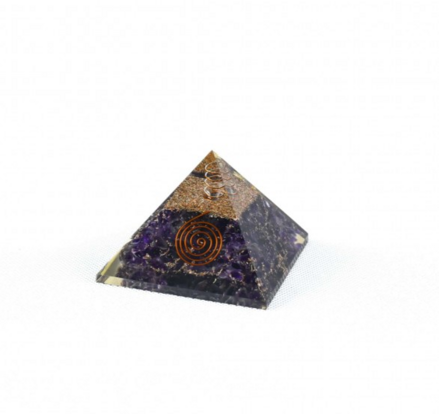 Orgonitová pyramída "AMETYST & ŠPIRÁLA & KVET ŽIVOTA"