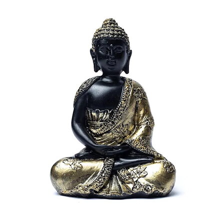 Budha meditujúci - antracit - zlatý starožitný vzhľad