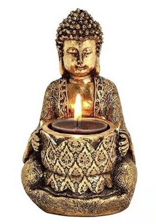 Budha meditujúci so stojanom na čajovú sviečku farba zlata
